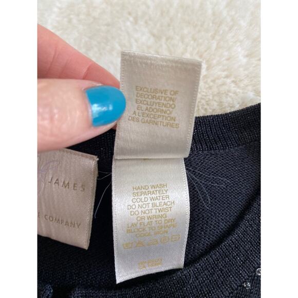 Emma James Silk Blend Black Beaded Metallic Thread Hook Front Cardigan‎ Sz S - Picture 9 of 10